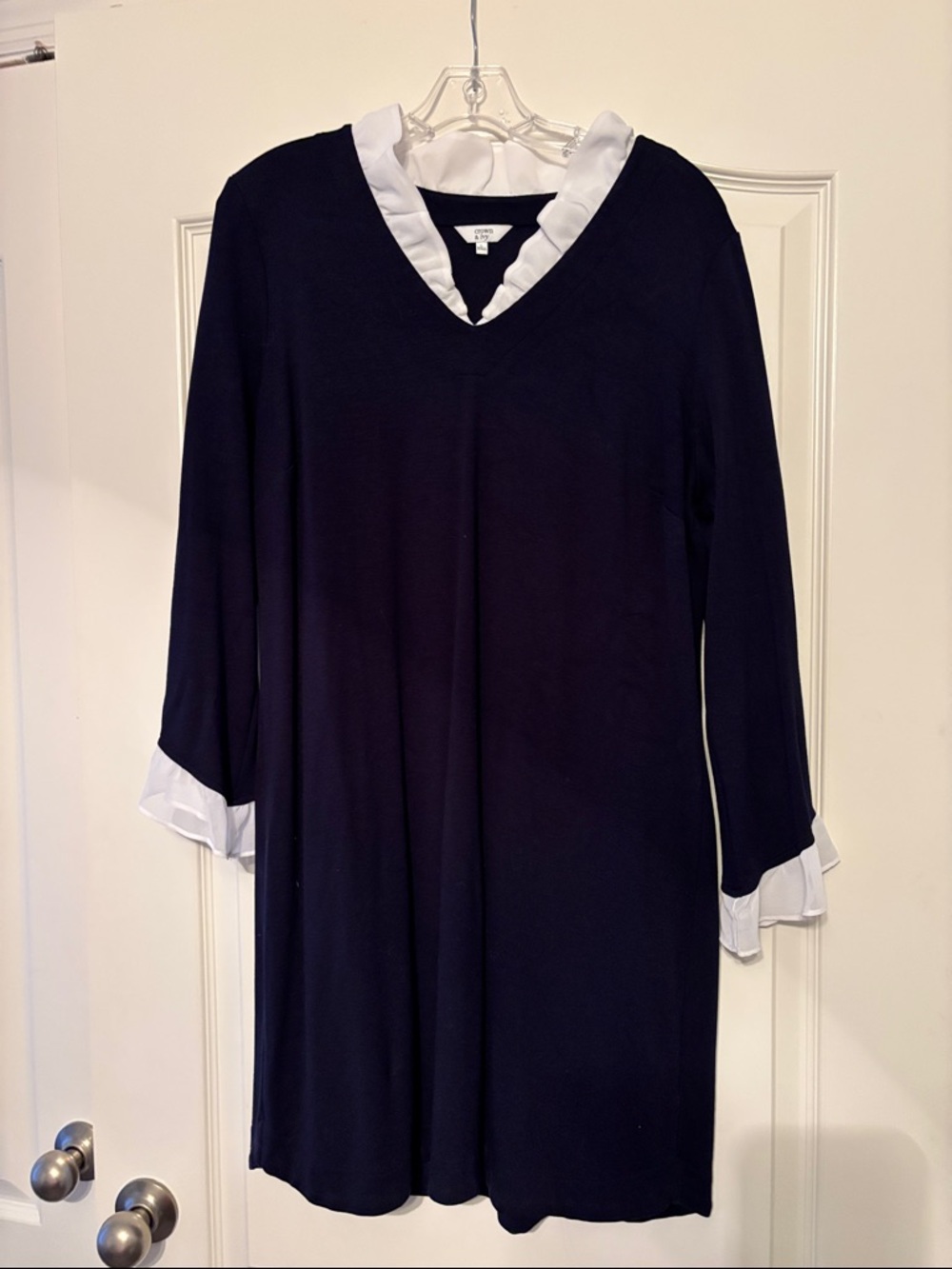 Crown Navy and White V-Neck Midi Dress